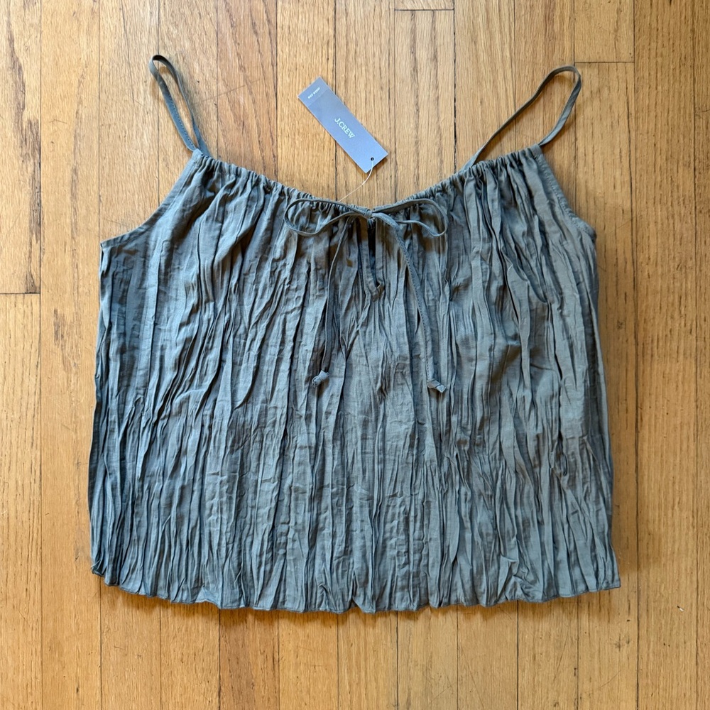 J. Crew Crinkled Tank Top - Cami - Umber Olive Green - BNWT - Small S